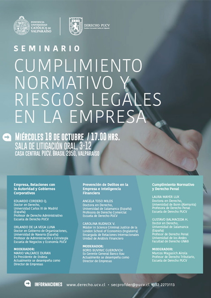 Seminario "Cumplimiento Normativo y Riesgos Legales en la Empresa" - Escuela de Derecho y Escuela de Negocios y Economía PUCV