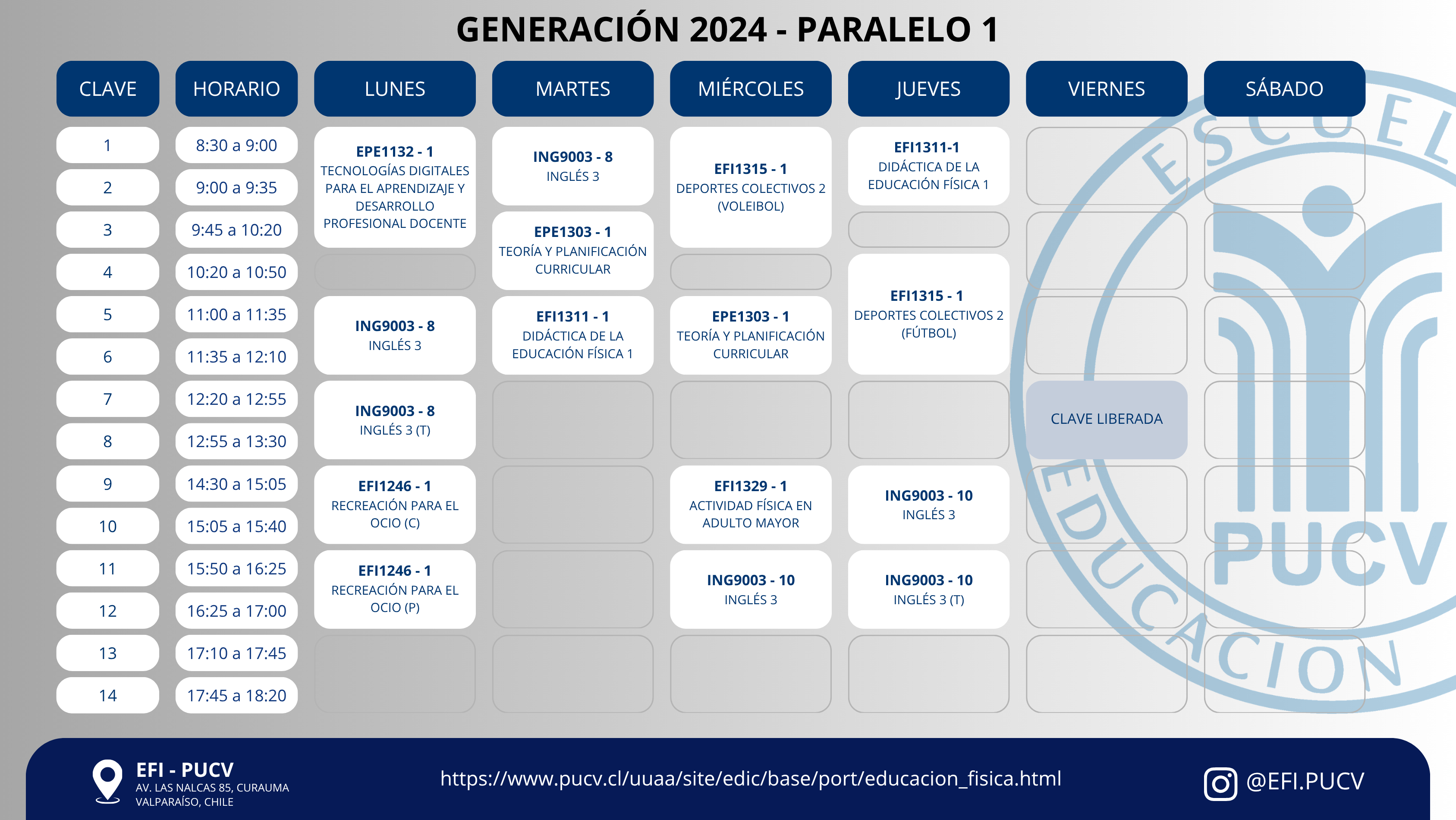 Calendario Generación 2024 Paralelo 1
