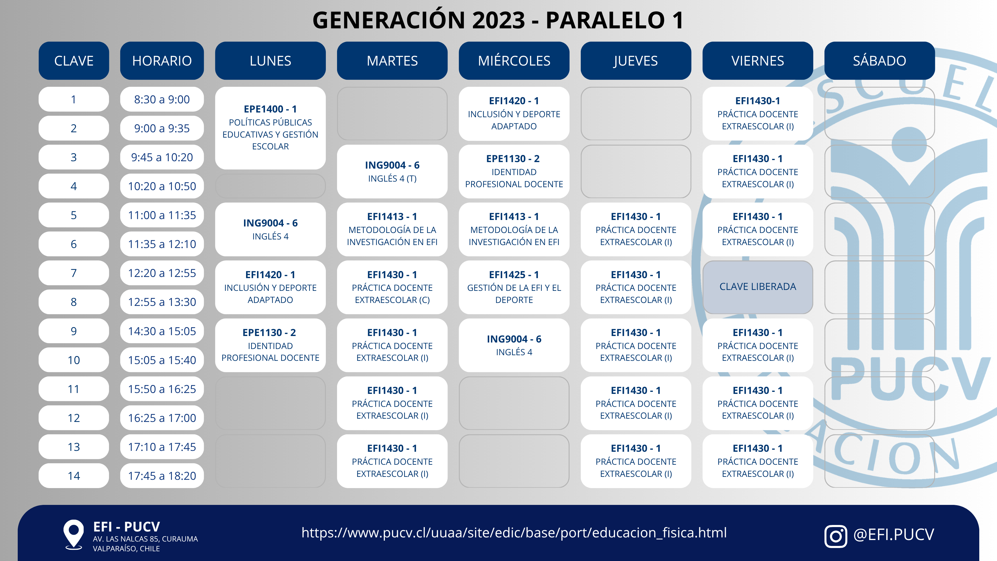 Calendario Generación 2023 Paralelo 1