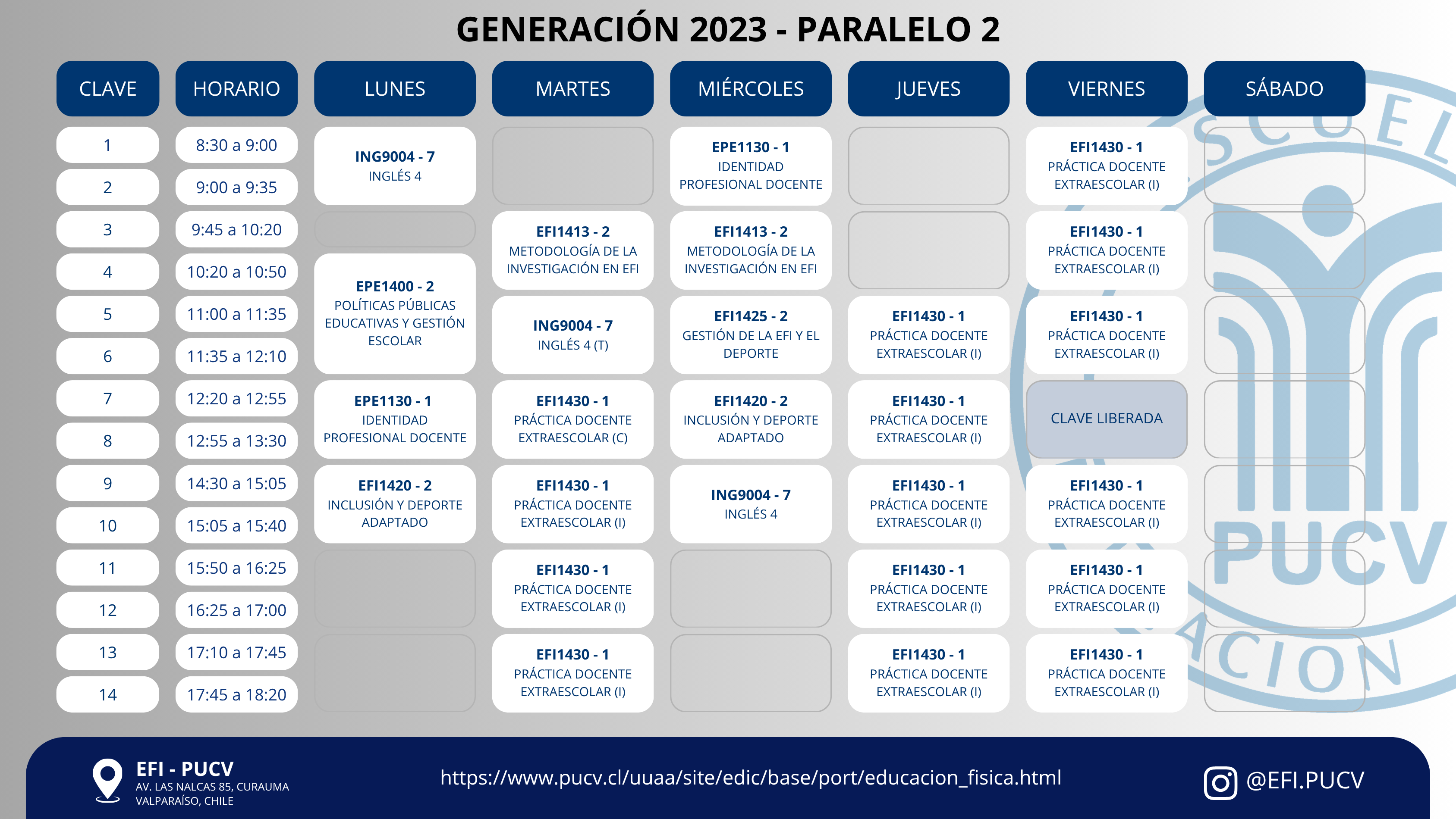 Calendario Generación 2023 Paralelo 2