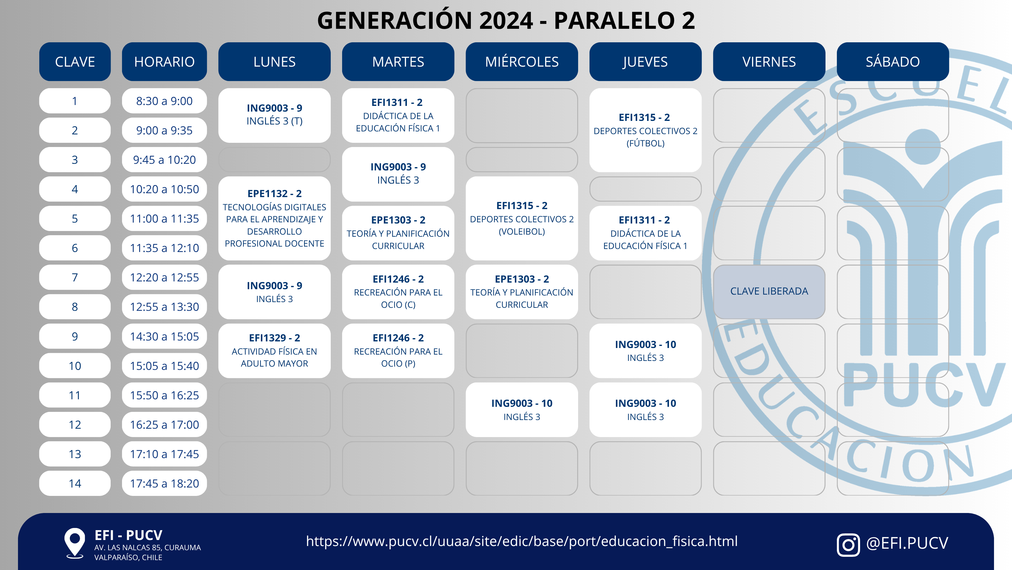 Calendario Generación 2024 Paralelo 2