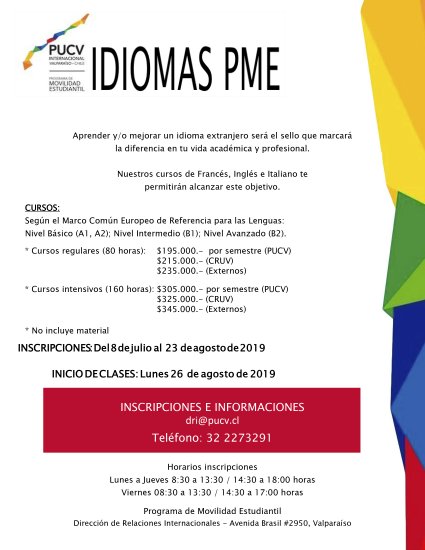 Inscripciones abiertas para cursos de idiomas PME de segundo semestre de 2019