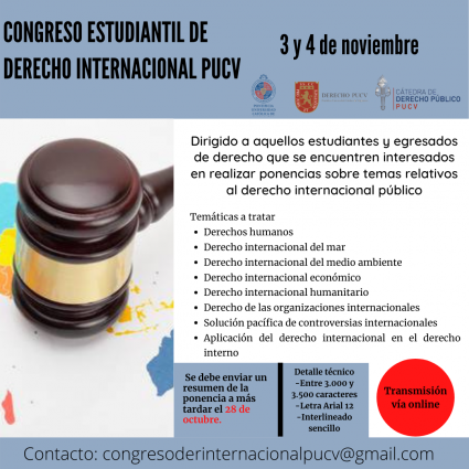 Convocatoria Ponencias Congreso Estudiantil de Derecho Internacional PUCV