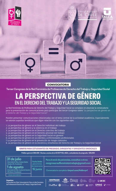 Convocatoria a ponencias lll Congreso REDFEM "La perspectiva de género en el derecho del trabajo y la seguridad social"